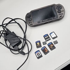 Sony Ps Vita PCH-1000 Black Crystal Model Charger Case Six Games SD 64g 4g Works